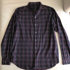 Theory Deep Red/Black Check Shirt XXL